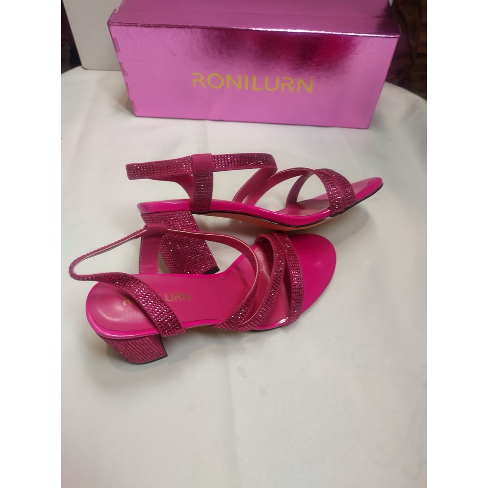 Ronilurn Hot Pink Rhinestone Strappy Block Heel Sandals RS2024021 Womens 8.5 - Picture 6 of 9